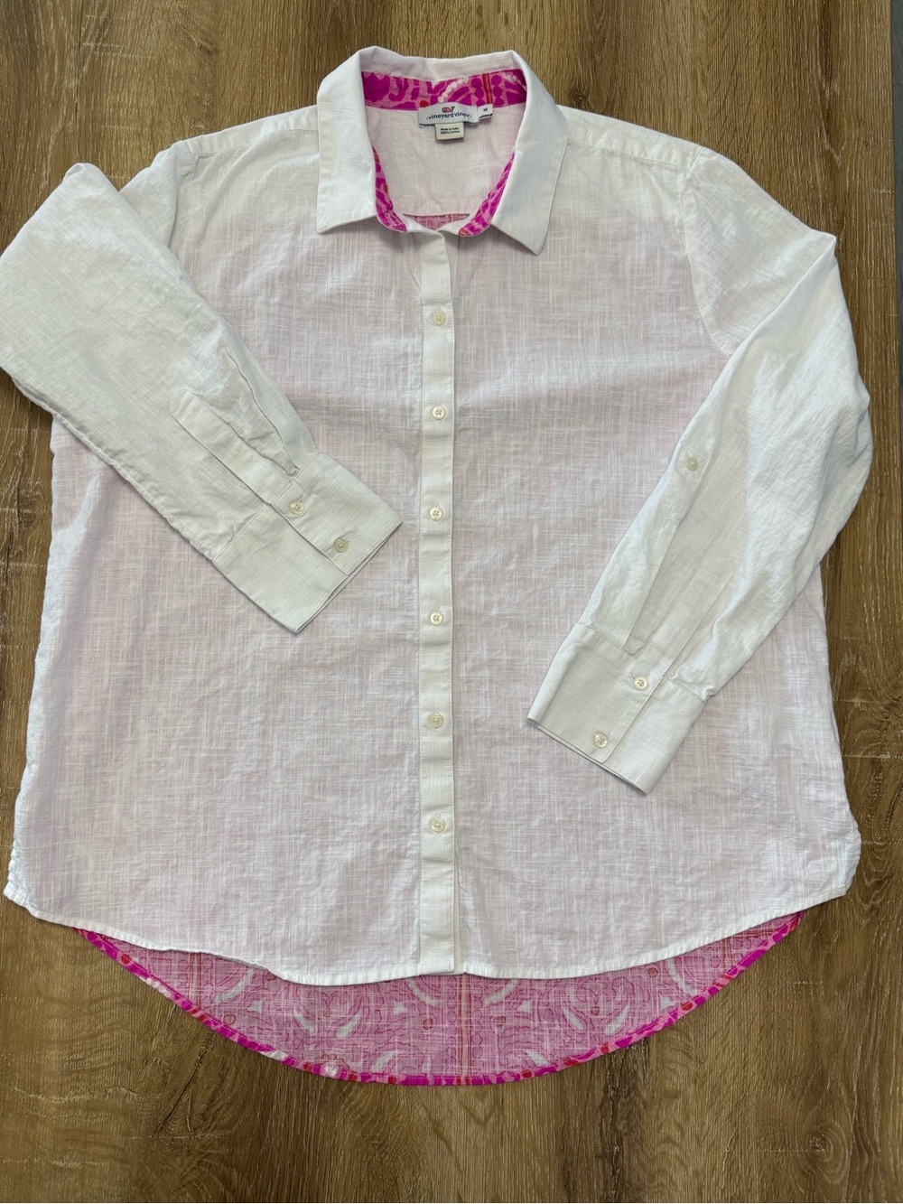 Vineyard Vines White Button-Down with Pink Trim